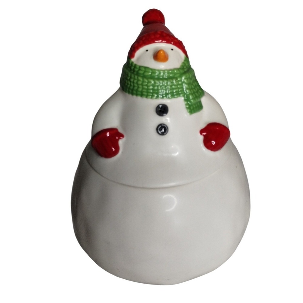 Hallmark Snowman Ceramic Candy Jar Lidded Christmas‎ Decor Dishwasher Safe